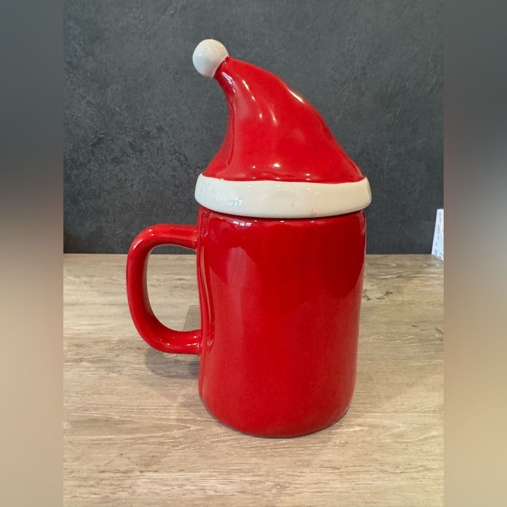 Red Rae Dunn “Jingle Bells” Mug with Santa Hat Topper - Picture 4 of 7